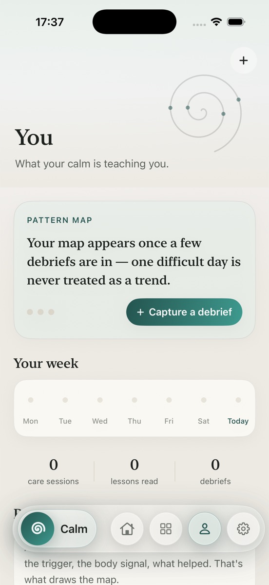 Unspiral pattern map and weekly insights screen